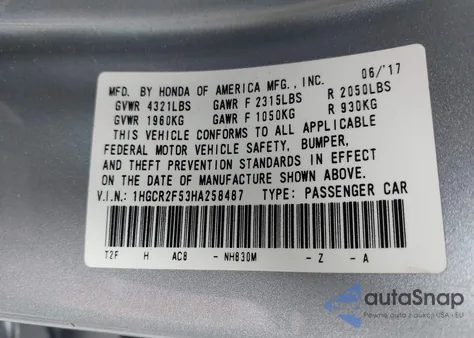 2017 Honda Accord Sport z USA, uszkodzony, nr VIN 1HGCR2F53HA258487